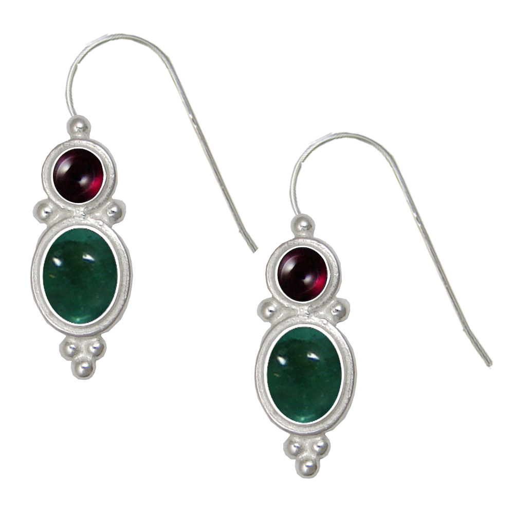 Sterling Silver Drop Dangle Earrings Fluorite And Garnet